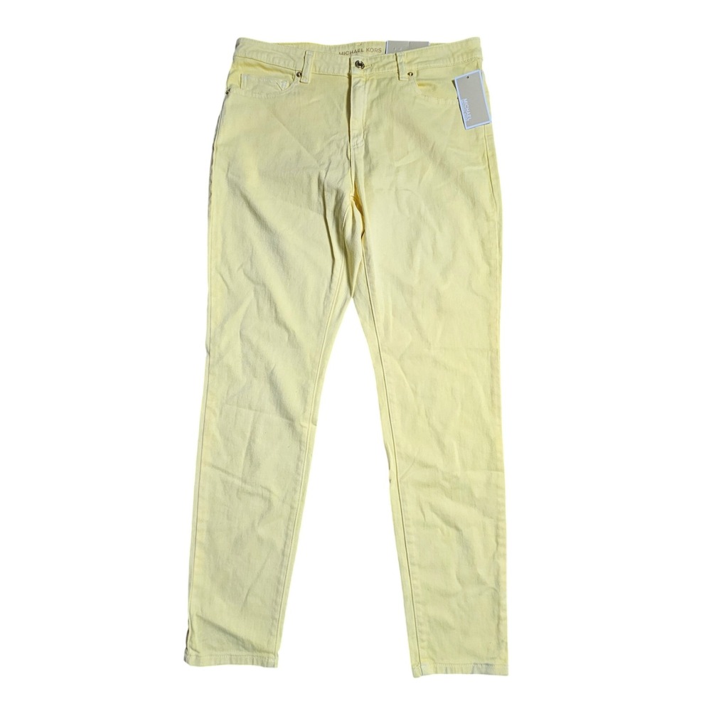 Michael Kors Izzy Skinny Jeans 12/30 Mid Rise Lemon Yellow QS09AD894L Glam NWT
